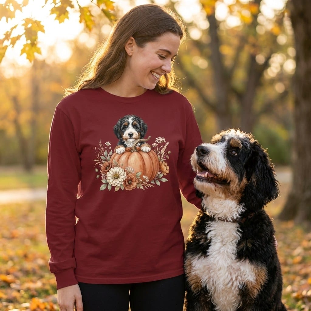 Bernedoodle Fall Long Sleeve T-Shirt in by Puppy Jo