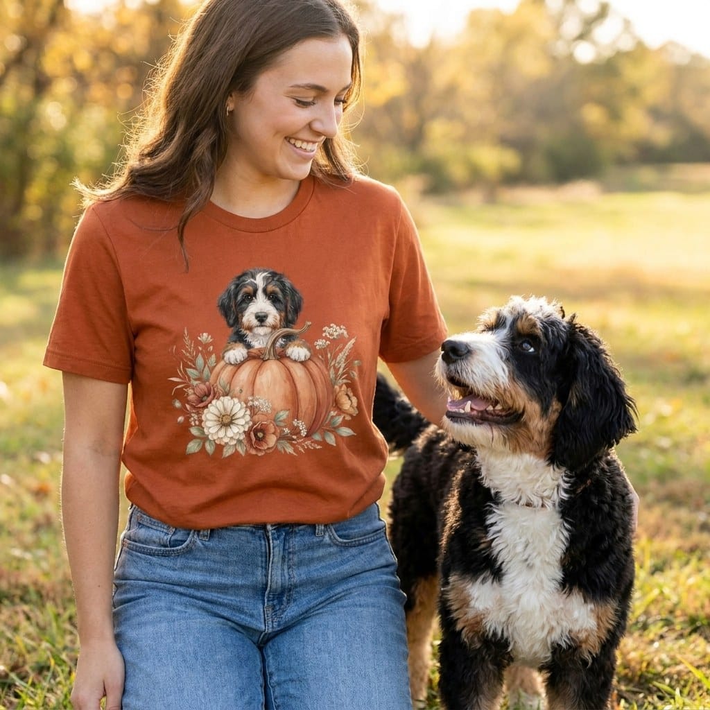 Bernedoodle Fall T-Shirt in by Puppy Jo