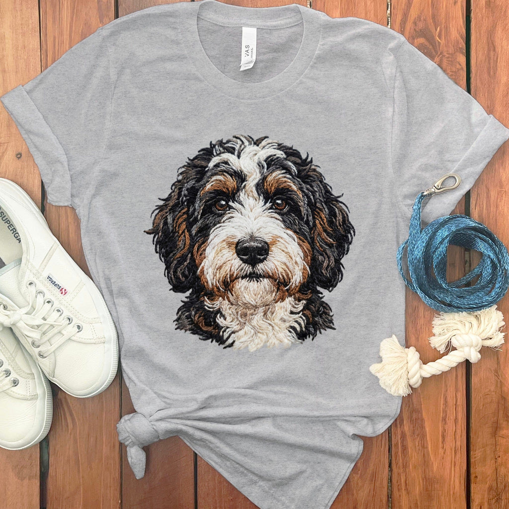 Bernedoodle Faux Embroidery T-Shirt in Athletic Heather / S by Puppy Jo