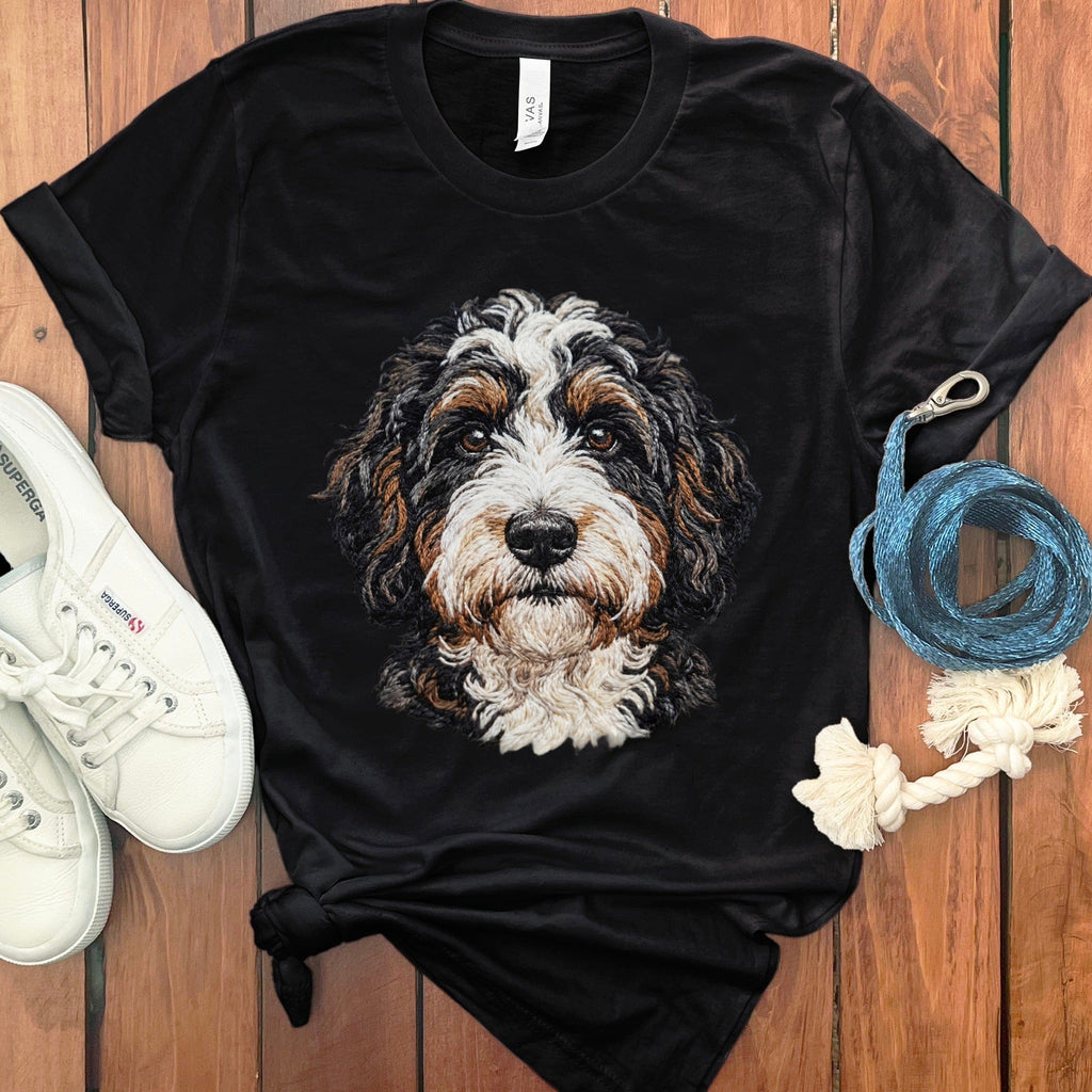 Bernedoodle Faux Embroidery T-Shirt in Black / S by Puppy Jo