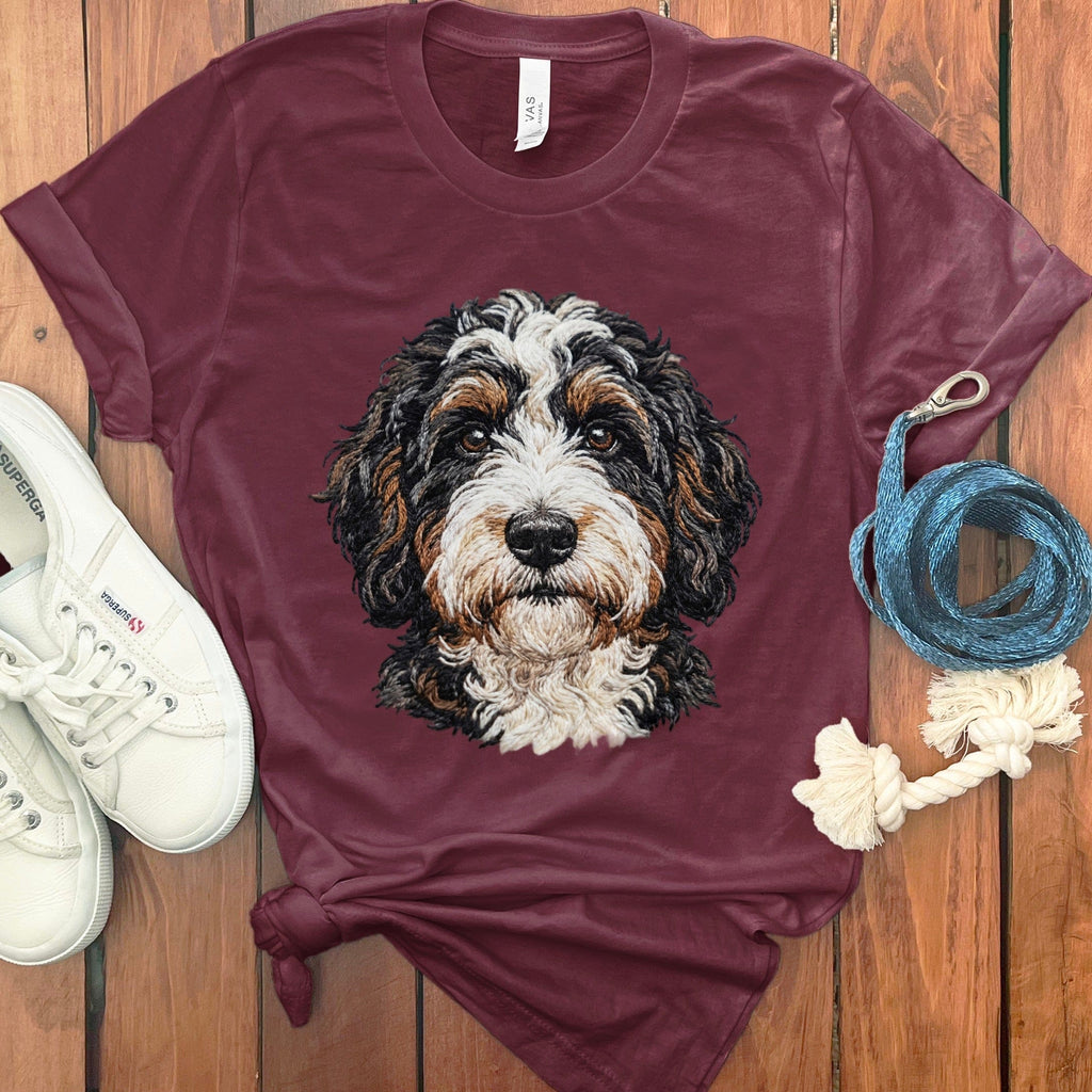 Bernedoodle Faux Embroidery T-Shirt in Maroon / S by Puppy Jo