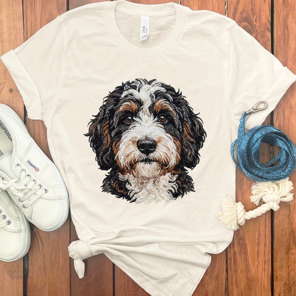 Bernedoodle Faux Embroidery T-Shirt in Natural / S by Puppy Jo