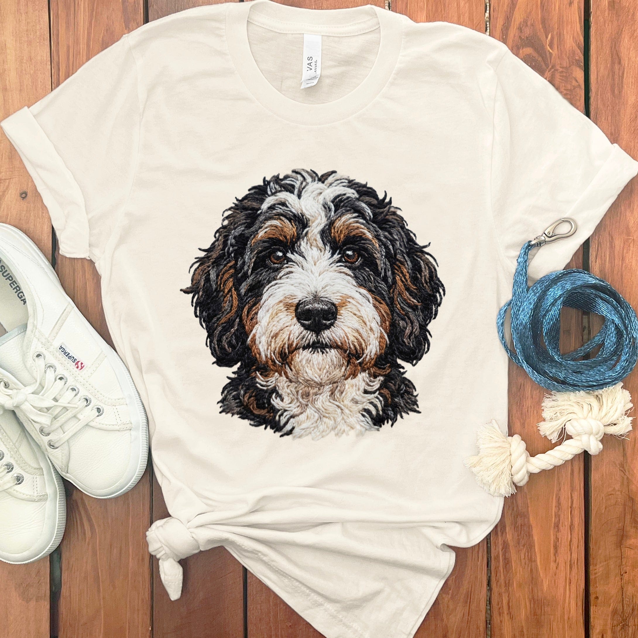 Bernedoodle Faux Embroidery T-Shirt in Natural / S by Puppy Jo