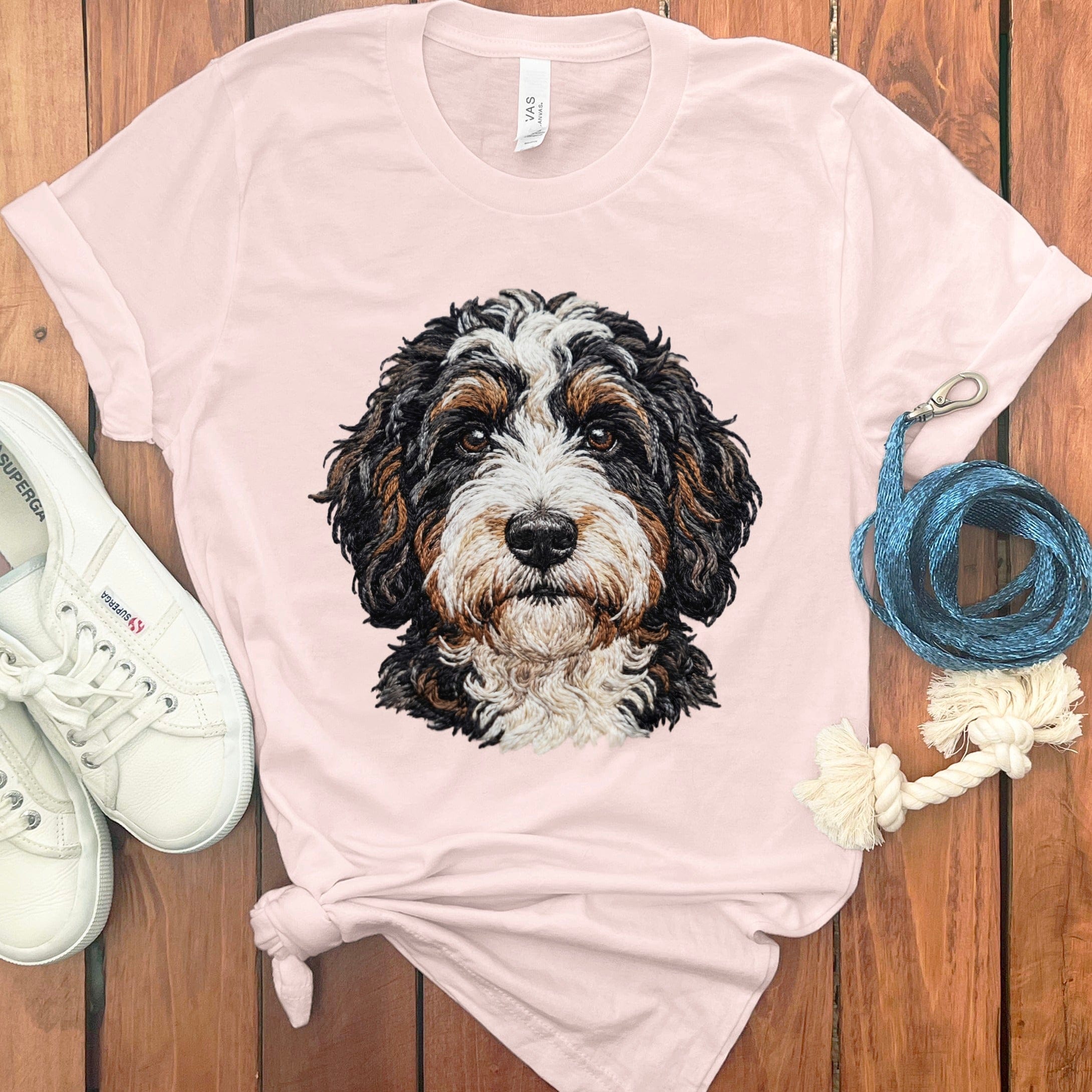 Bernedoodle Faux Embroidery T-Shirt in Soft Pink / S by Puppy Jo