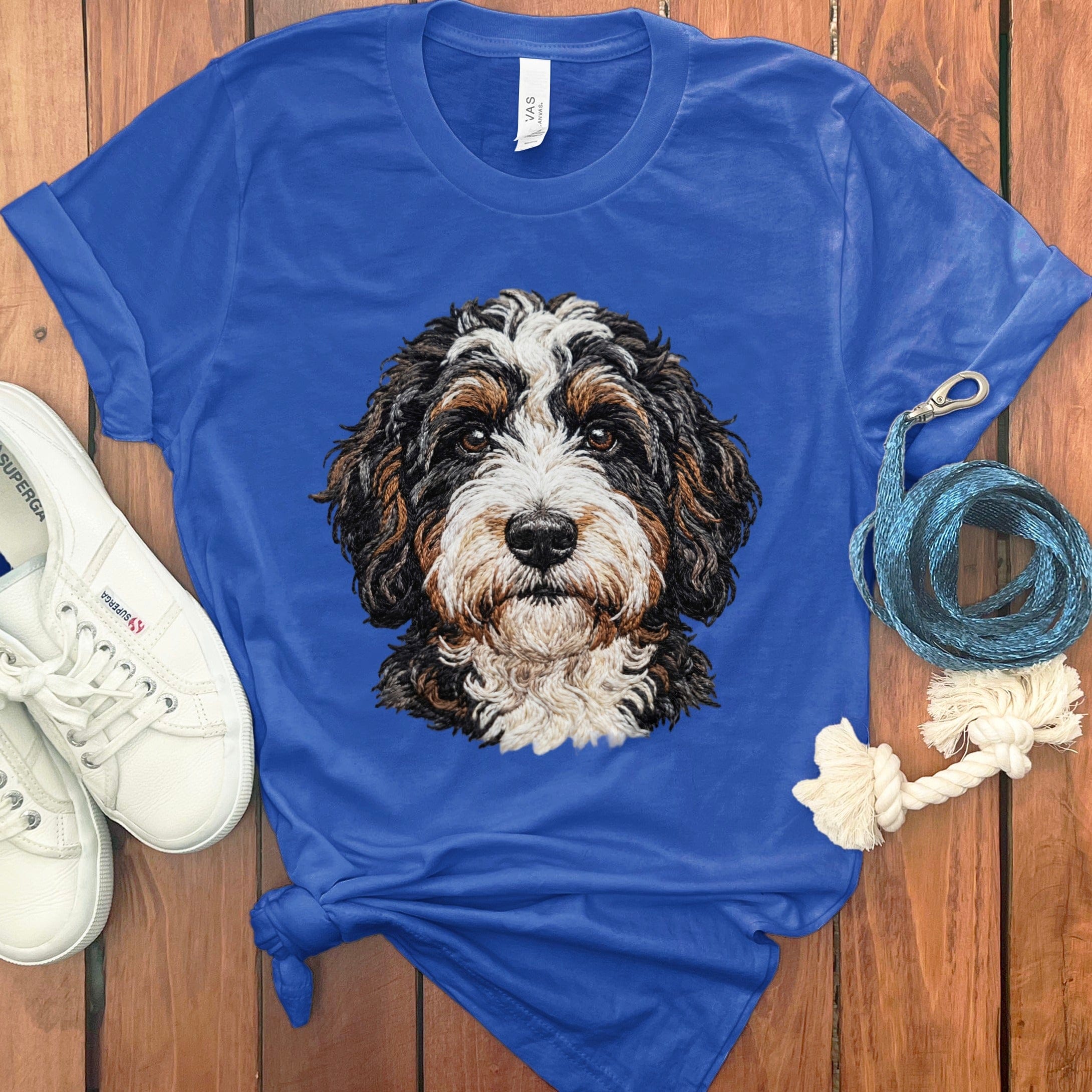 Bernedoodle Faux Embroidery T-Shirt in True Royal / S by Puppy Jo