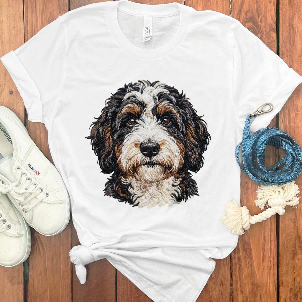 Bernedoodle Faux Embroidery T-Shirt in White / S by Puppy Jo