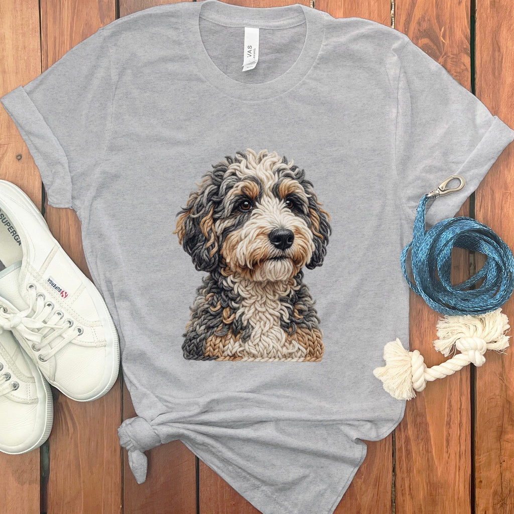 Bernedoodle Faux Yarn Knit T-Shirt in Athletic Heather / S by Puppy Jo