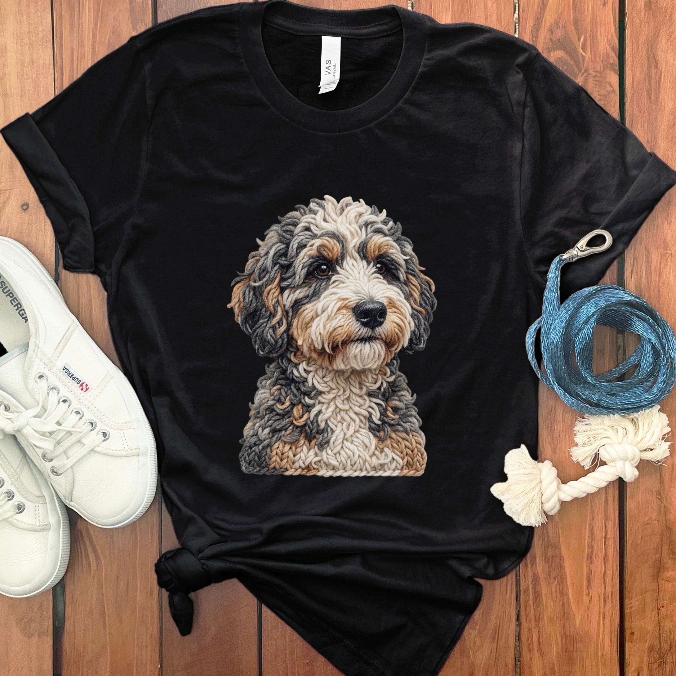 Bernedoodle Faux Yarn Knit T-Shirt in Black / S by Puppy Jo