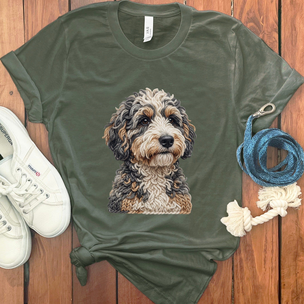 Bernedoodle Faux Yarn Knit T-Shirt in Military Green / S by Puppy Jo