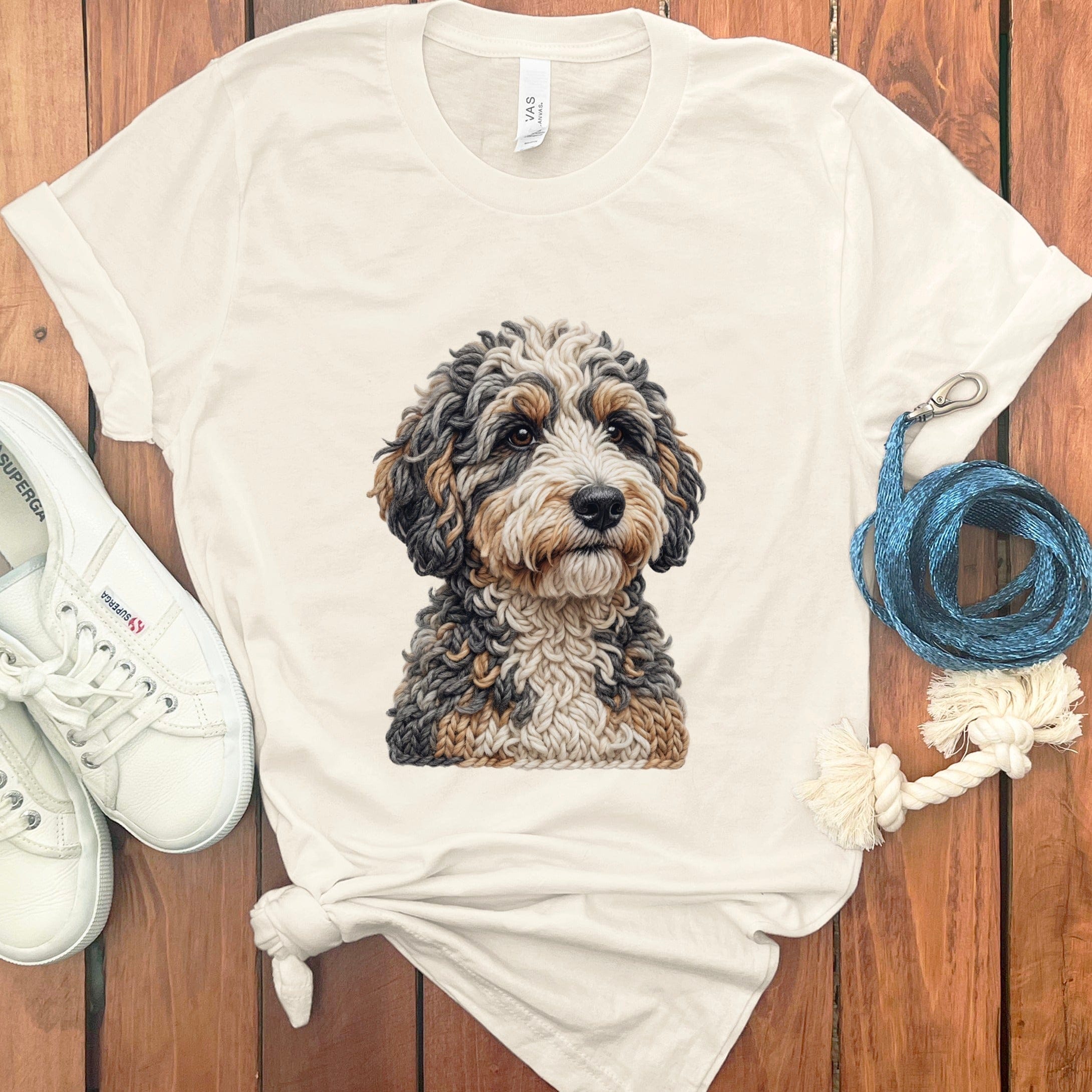 Bernedoodle Faux Yarn Knit T-Shirt in Natural / S by Puppy Jo