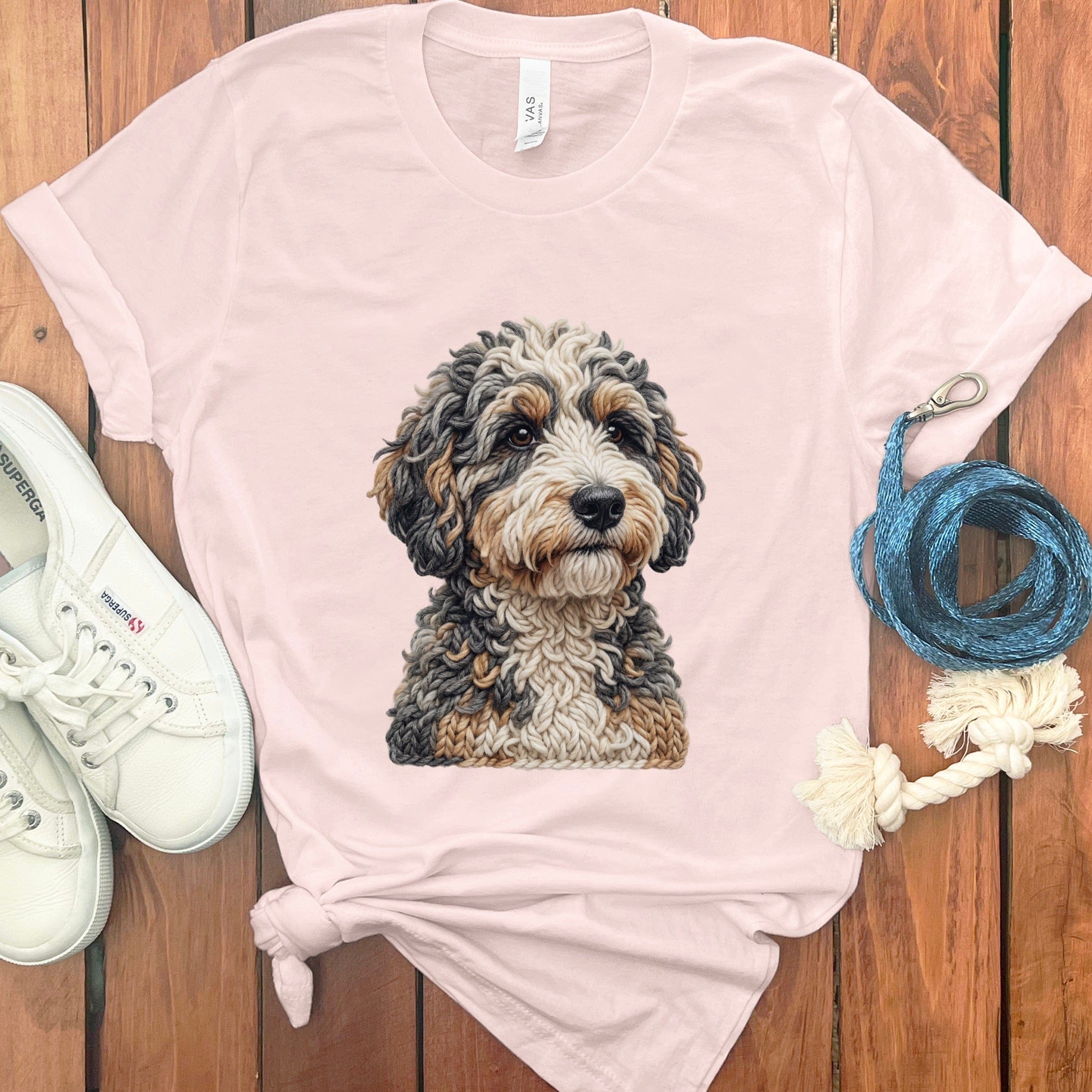 Bernedoodle Faux Yarn Knit T-Shirt in Soft Pink / S by Puppy Jo