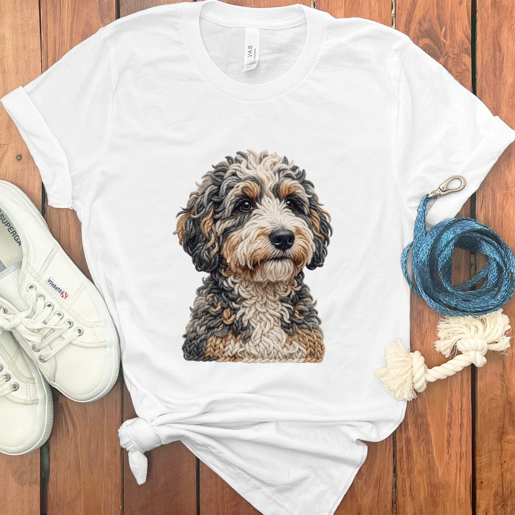 Bernedoodle Faux Yarn Knit T-Shirt in White / S by Puppy Jo