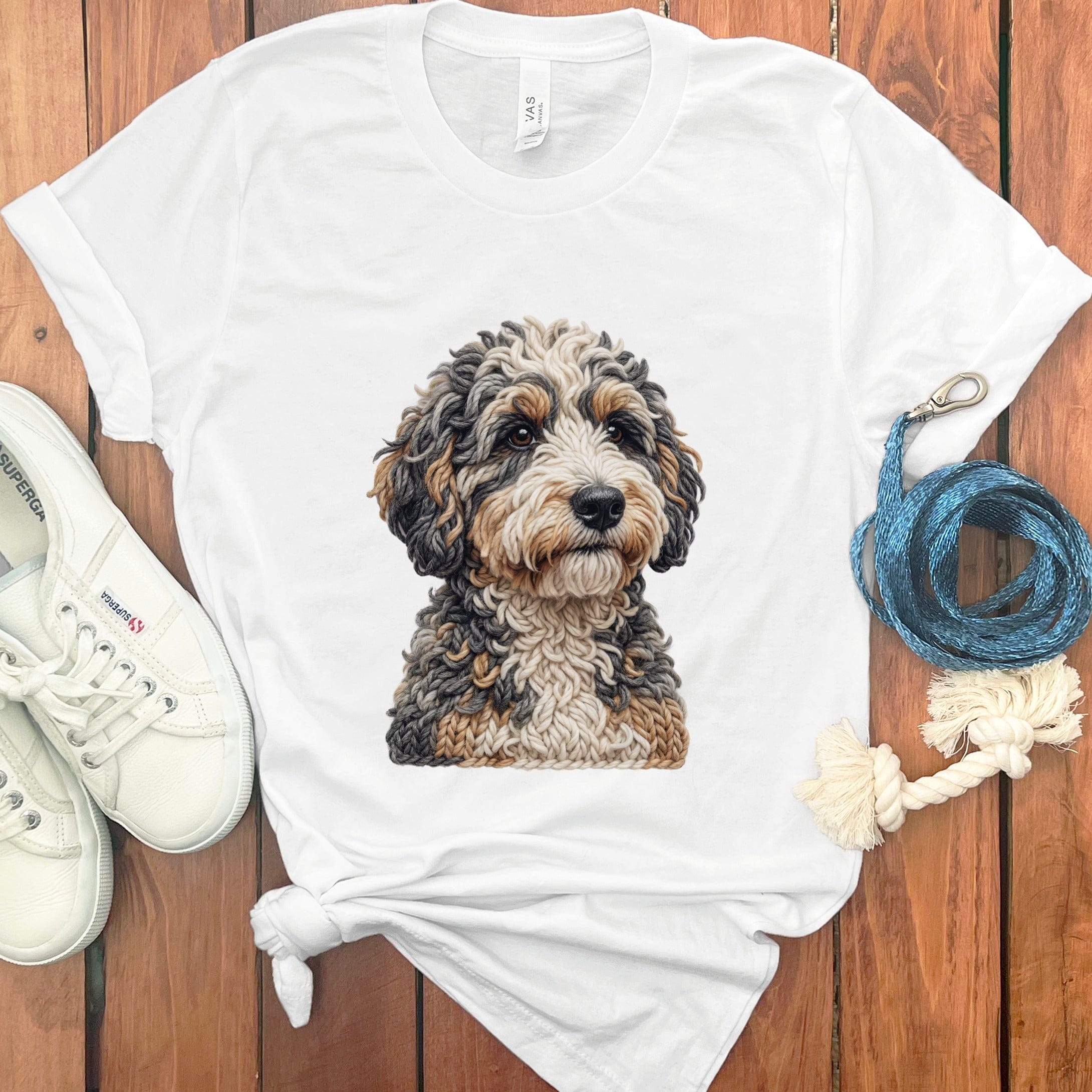 Bernedoodle Faux Yarn Knit T-Shirt in White / S by Puppy Jo
