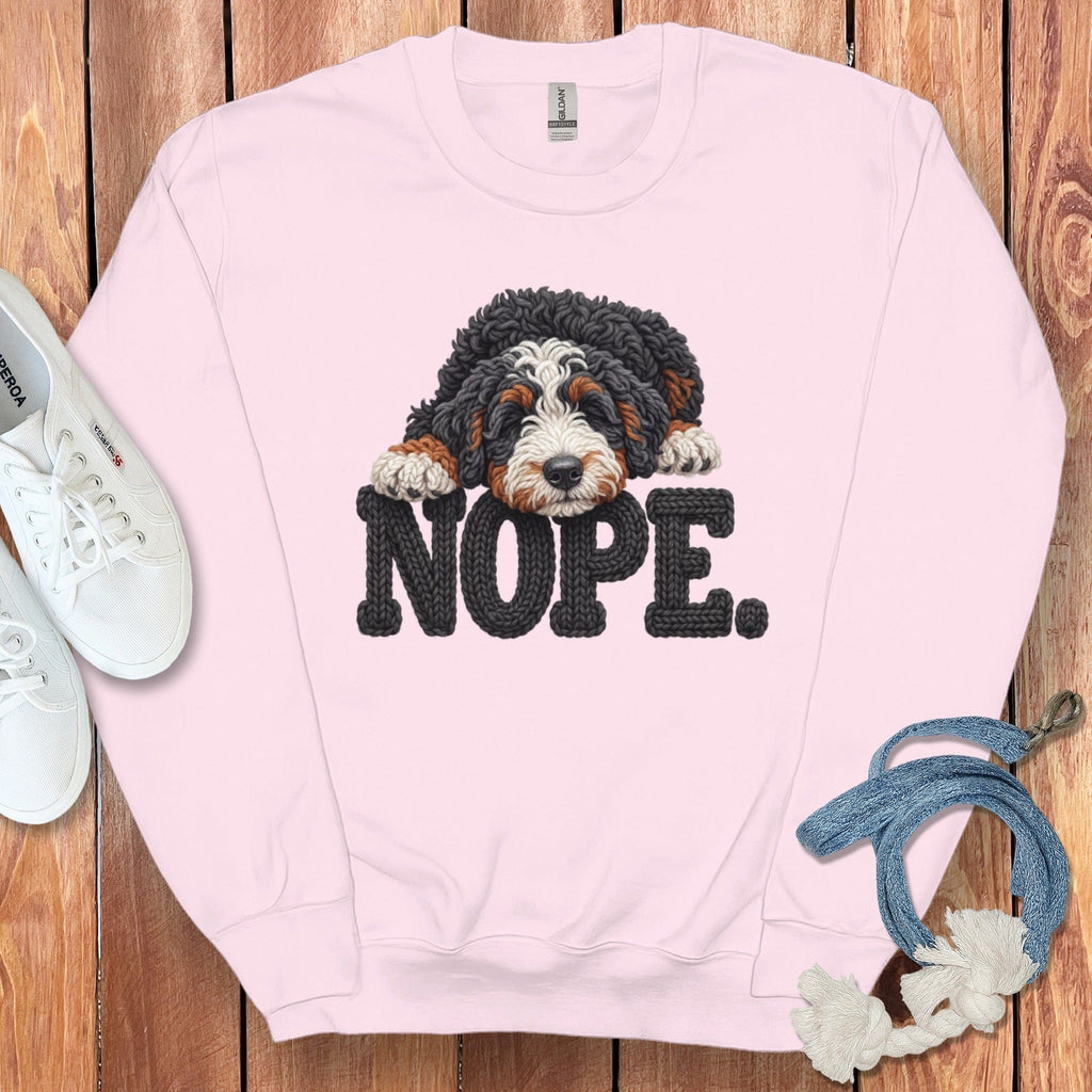 Bernedoodle Faux Yarn Nope Sweatshirt in Light Pink / S by Puppy Jo