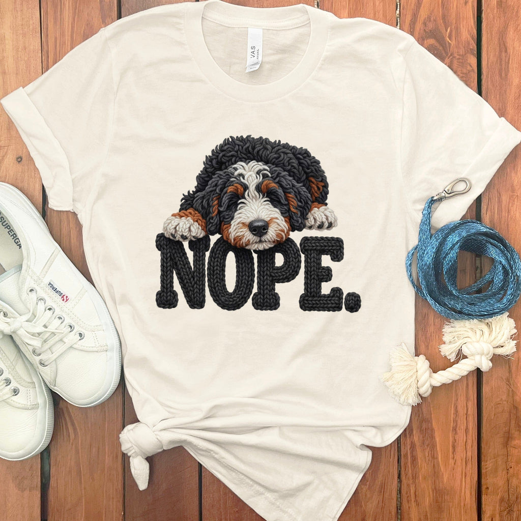 Bernedoodle Faux Yarn Nope T-Shirt in Natural / S by Puppy Jo