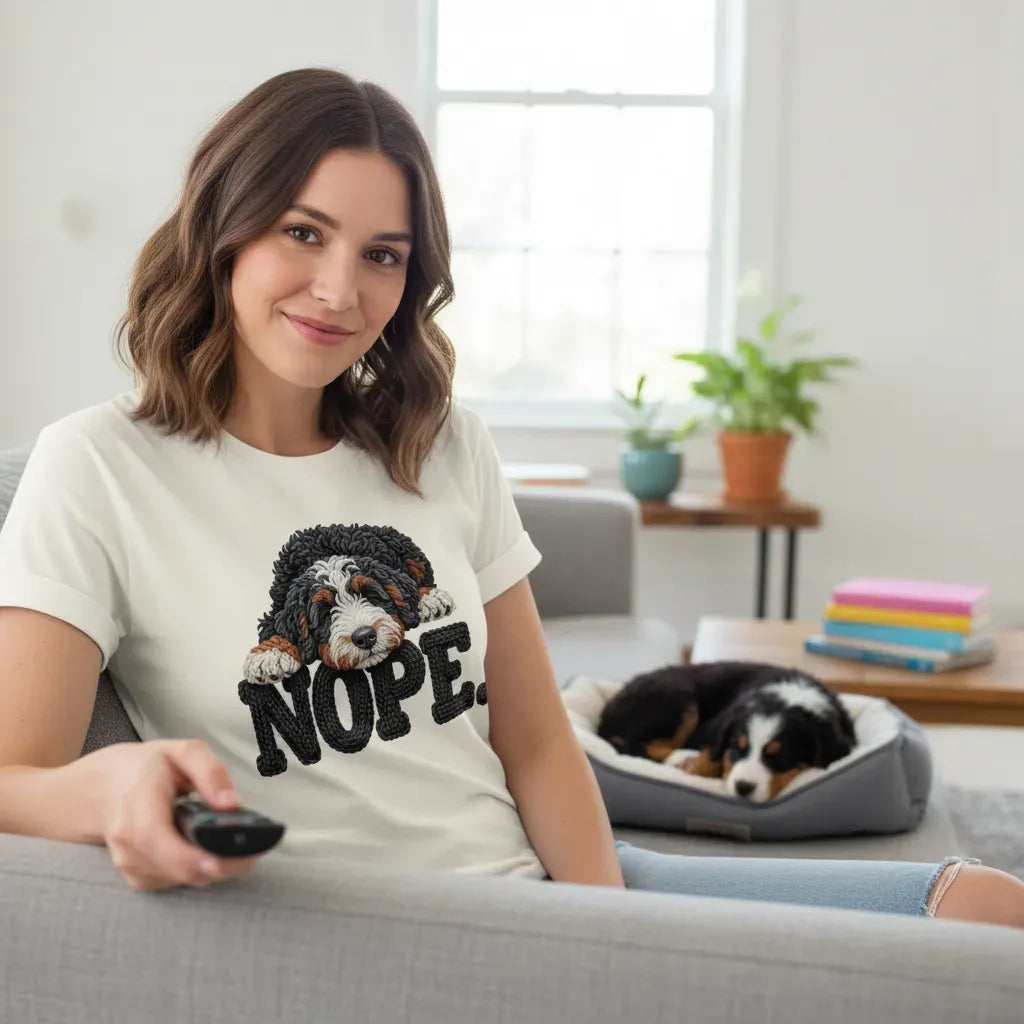 Bernedoodle Faux Yarn Nope T-Shirt in by Puppy Jo