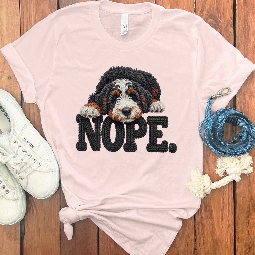 Bernedoodle Faux Yarn Nope T-Shirt in Soft Pink / S by Puppy Jo