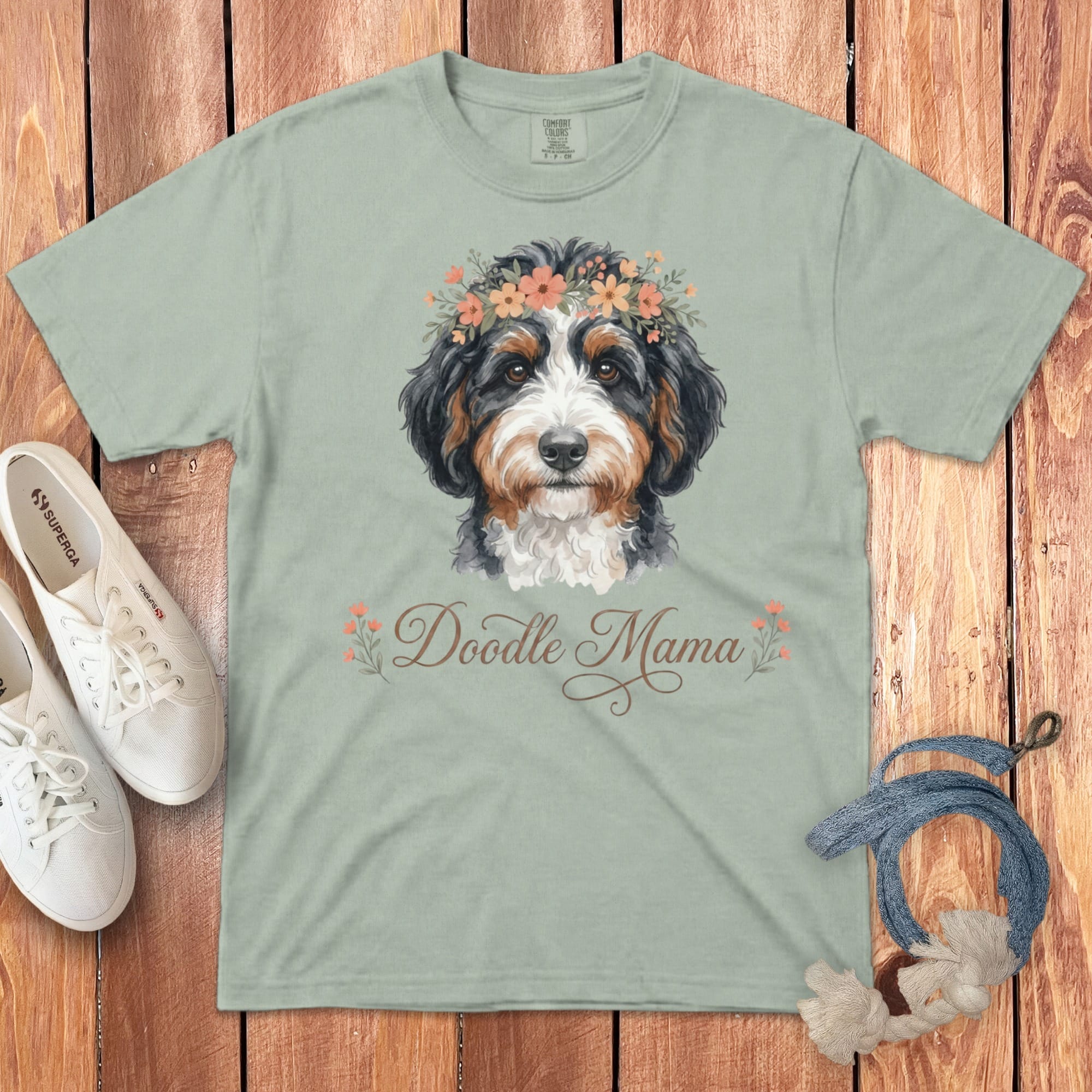 Bernedoodle Floral Crown Signature T-Shirt in Bay / S by Puppy Jo