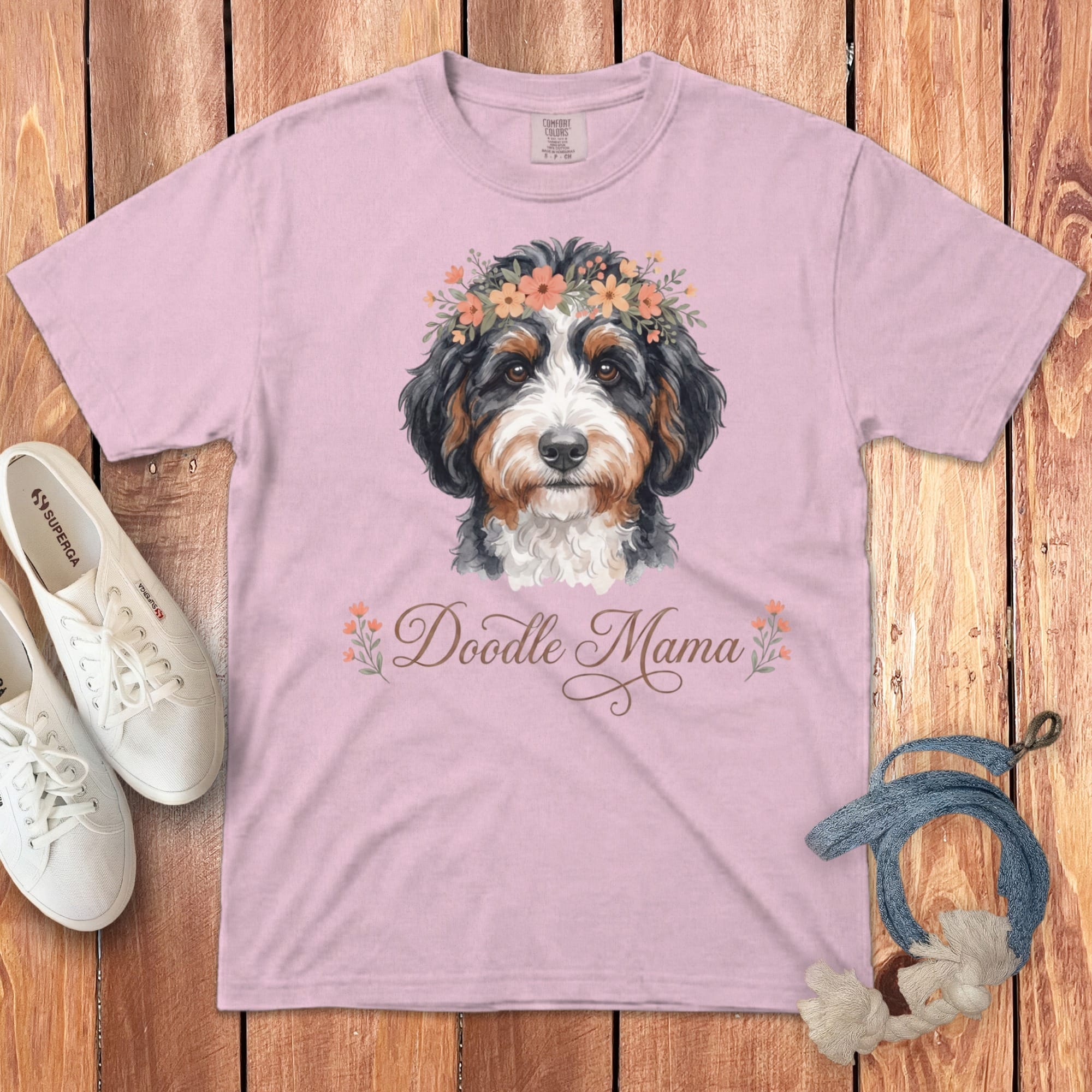 Bernedoodle Floral Crown Signature T-Shirt in Blossom / S by Puppy Jo
