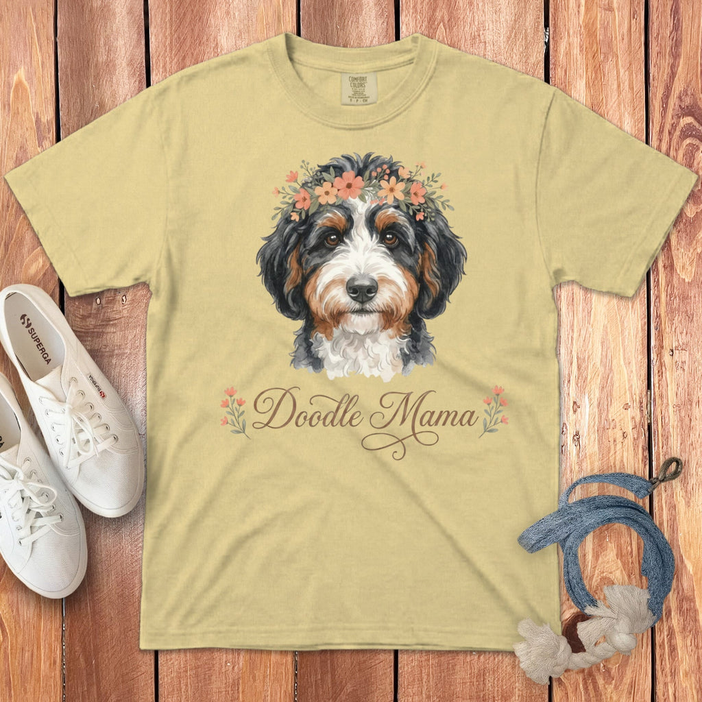 Bernedoodle Floral Crown Signature T-Shirt in Butter / S by Puppy Jo