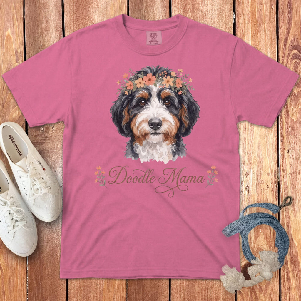 Bernedoodle Floral Crown Signature T-Shirt in Crunchberry / S by Puppy Jo