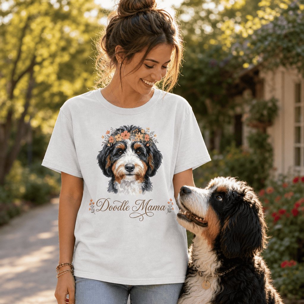 Bernedoodle Floral Crown Signature T-Shirt in by Puppy Jo