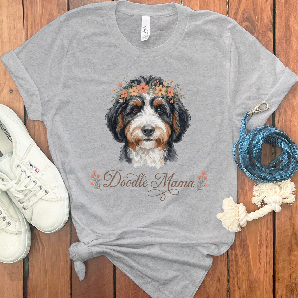 Bernedoodle Floral Crown T-Shirt in Athletic Heather / S by Puppy Jo