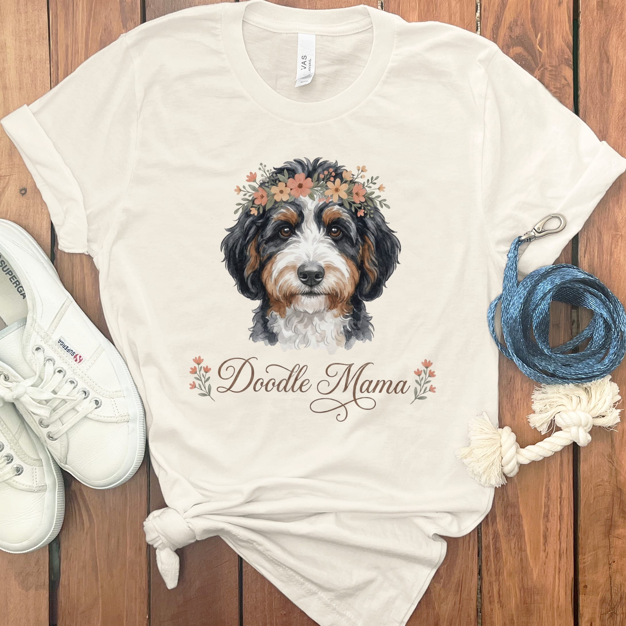 Bernedoodle Floral Crown T-Shirt in Natural / S by Puppy Jo