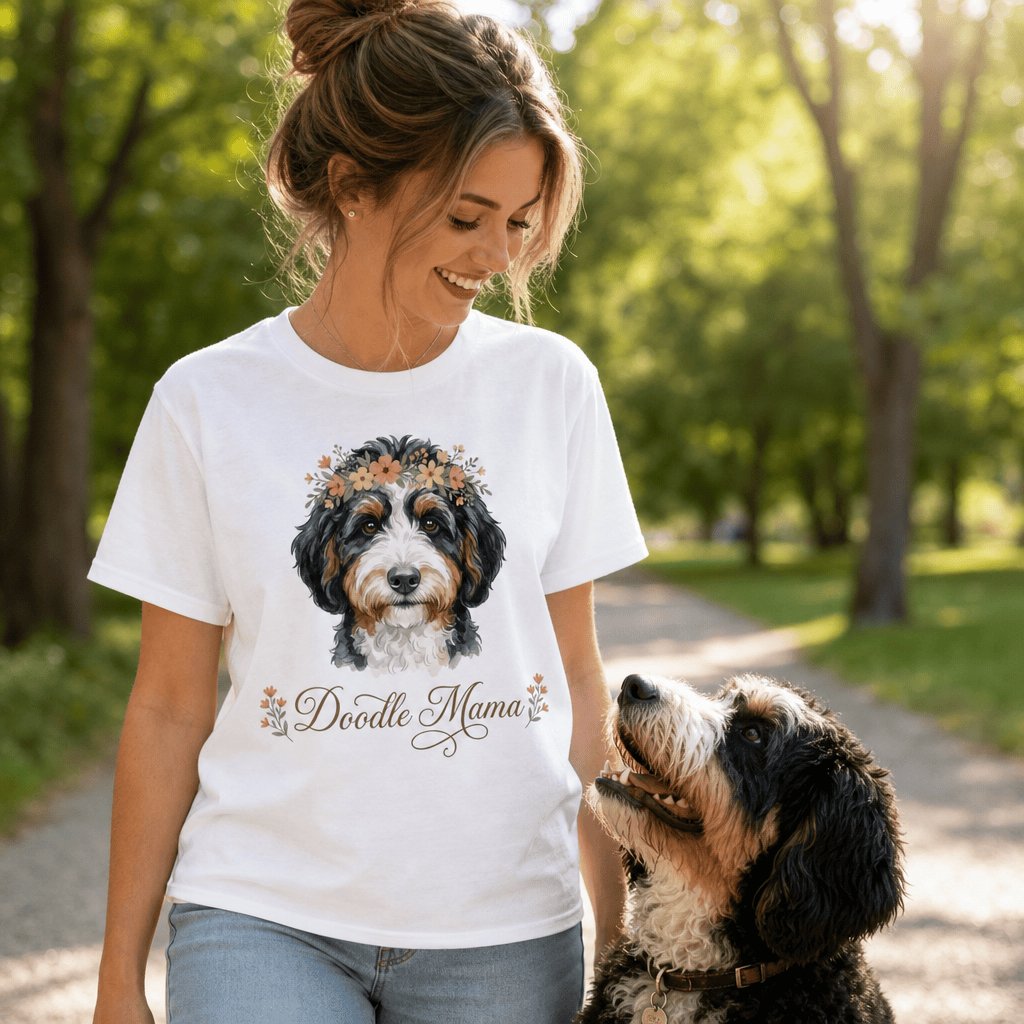 Bernedoodle Floral Crown T-Shirt in by Puppy Jo