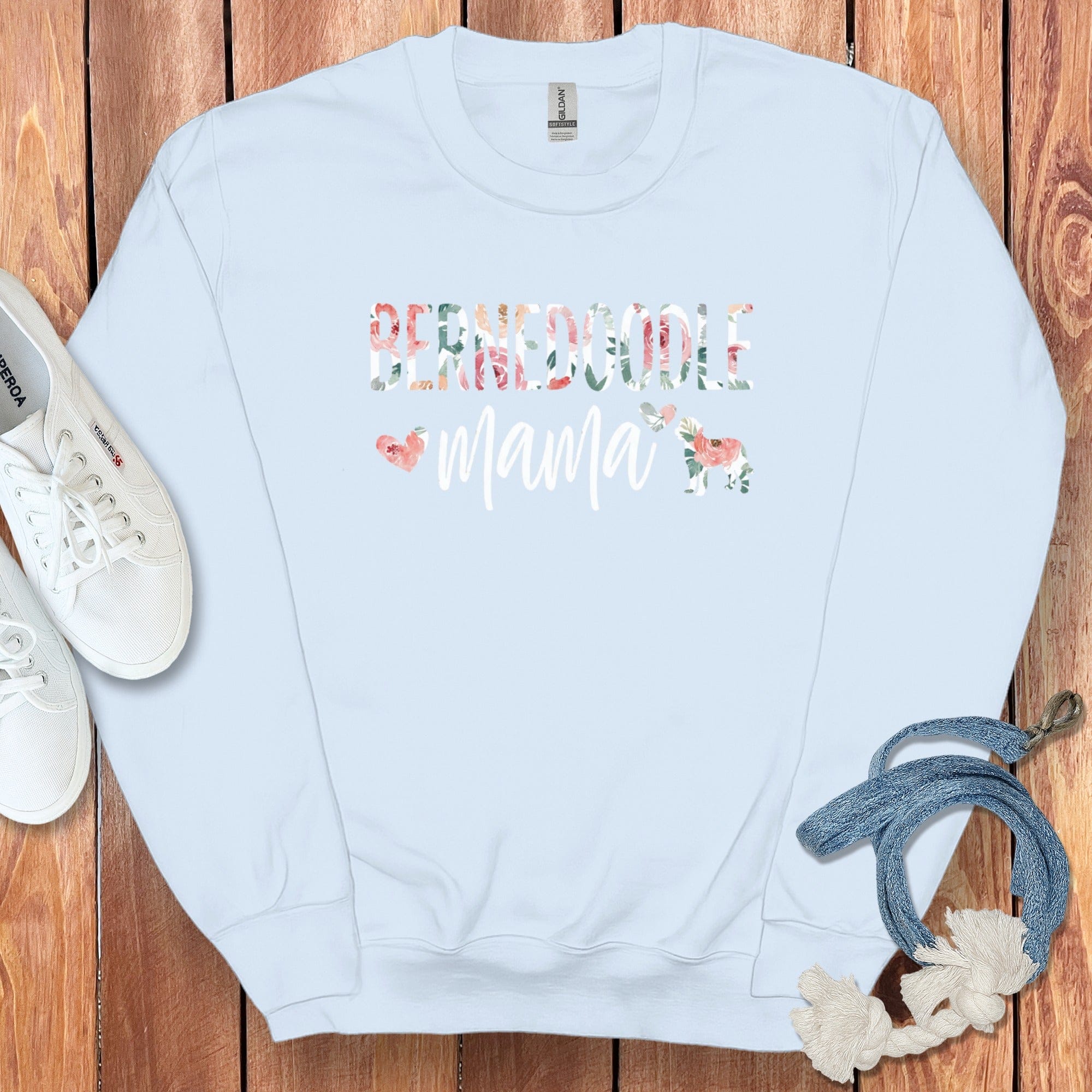 Bernedoodle Floral Mama Sweatshirt in Light Blue / S by Puppy Jo