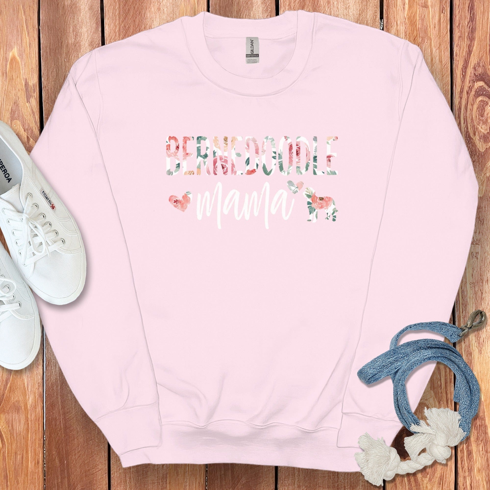 Bernedoodle Floral Mama Sweatshirt in Light Pink / S by Puppy Jo