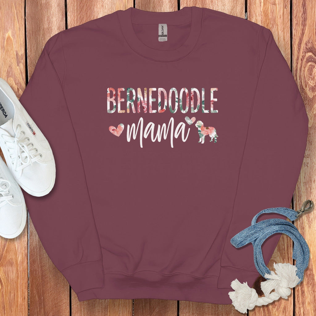 Bernedoodle Floral Mama Sweatshirt in Maroon / S by Puppy Jo