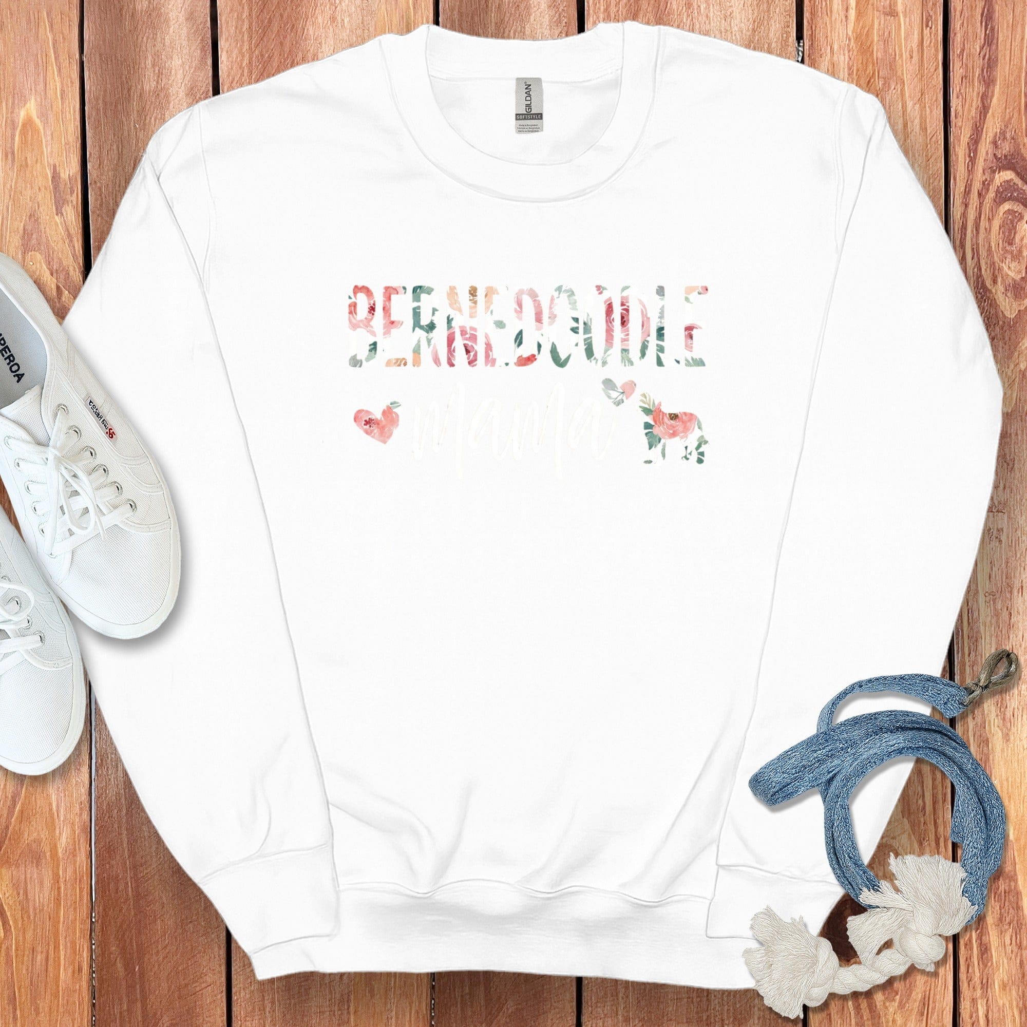 Bernedoodle Floral Mama Sweatshirt in White / S by Puppy Jo