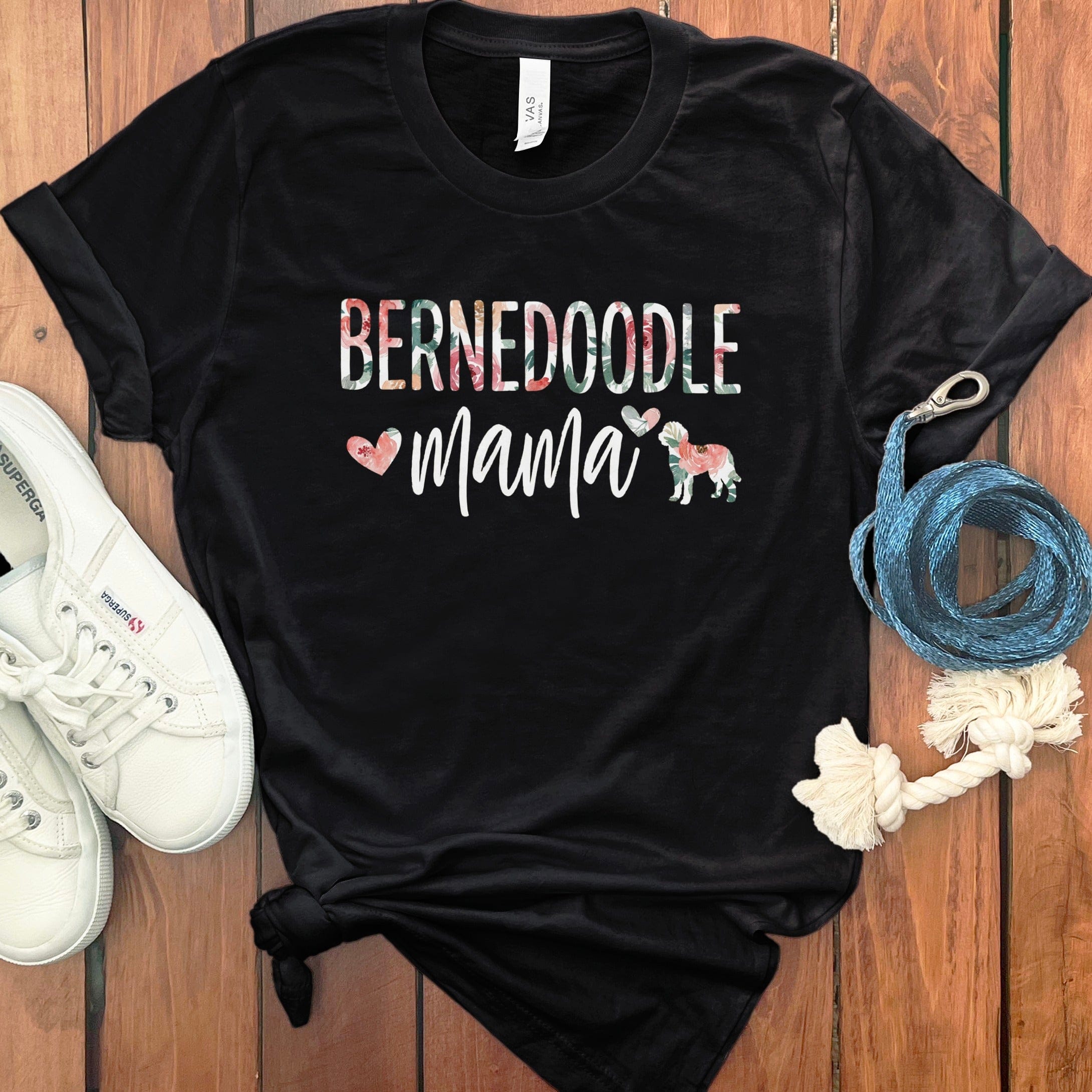 Bernedoodle Floral Mama T-Shirt in Black / S by Puppy Jo