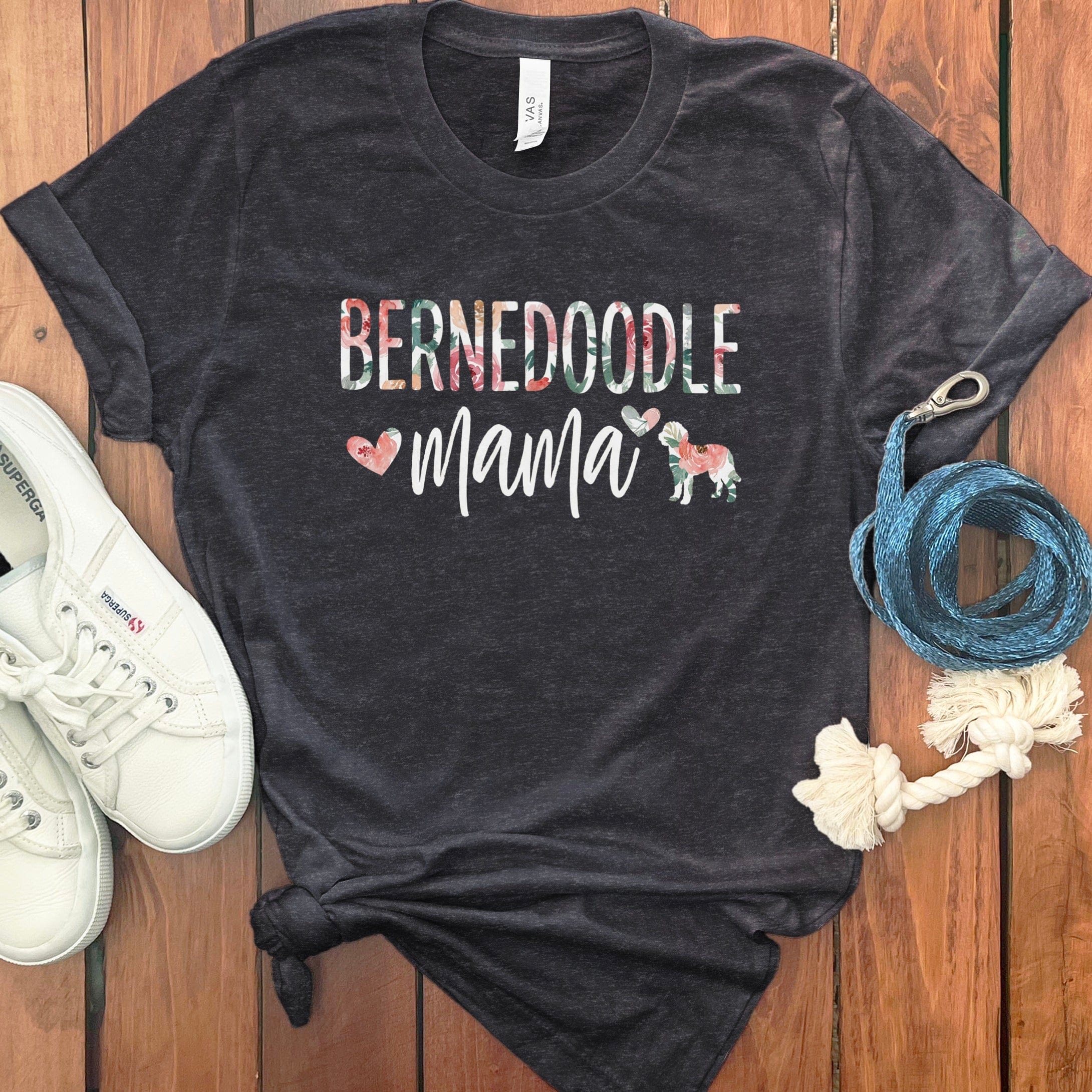 Bernedoodle Floral Mama T-Shirt in Dark Grey Heather / S by Puppy Jo