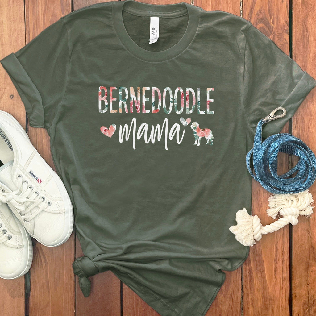 Bernedoodle Floral Mama T-Shirt in Military Green / S by Puppy Jo