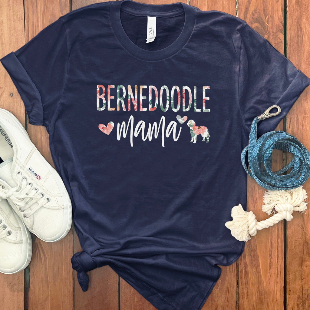 Bernedoodle Floral Mama T-Shirt in Navy / S by Puppy Jo
