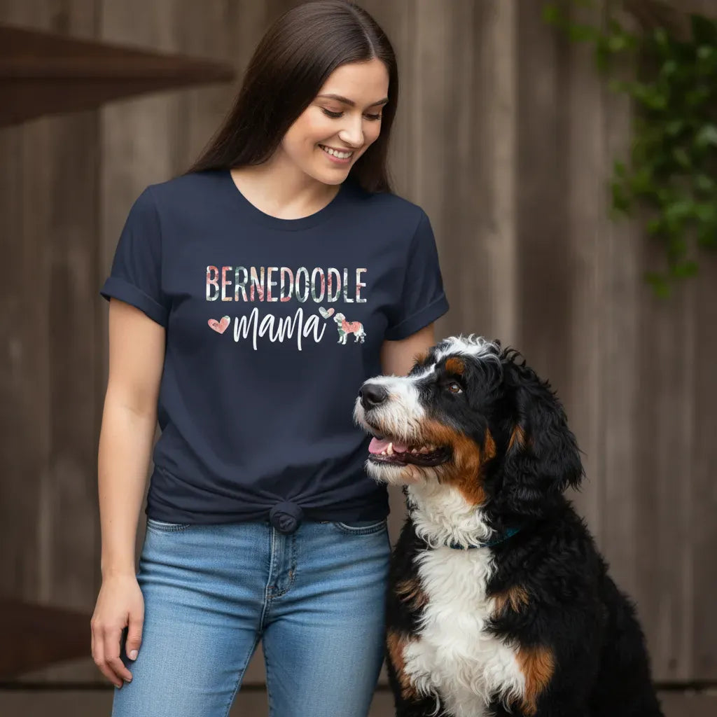 Bernedoodle Floral Mama T-Shirt in by Puppy Jo