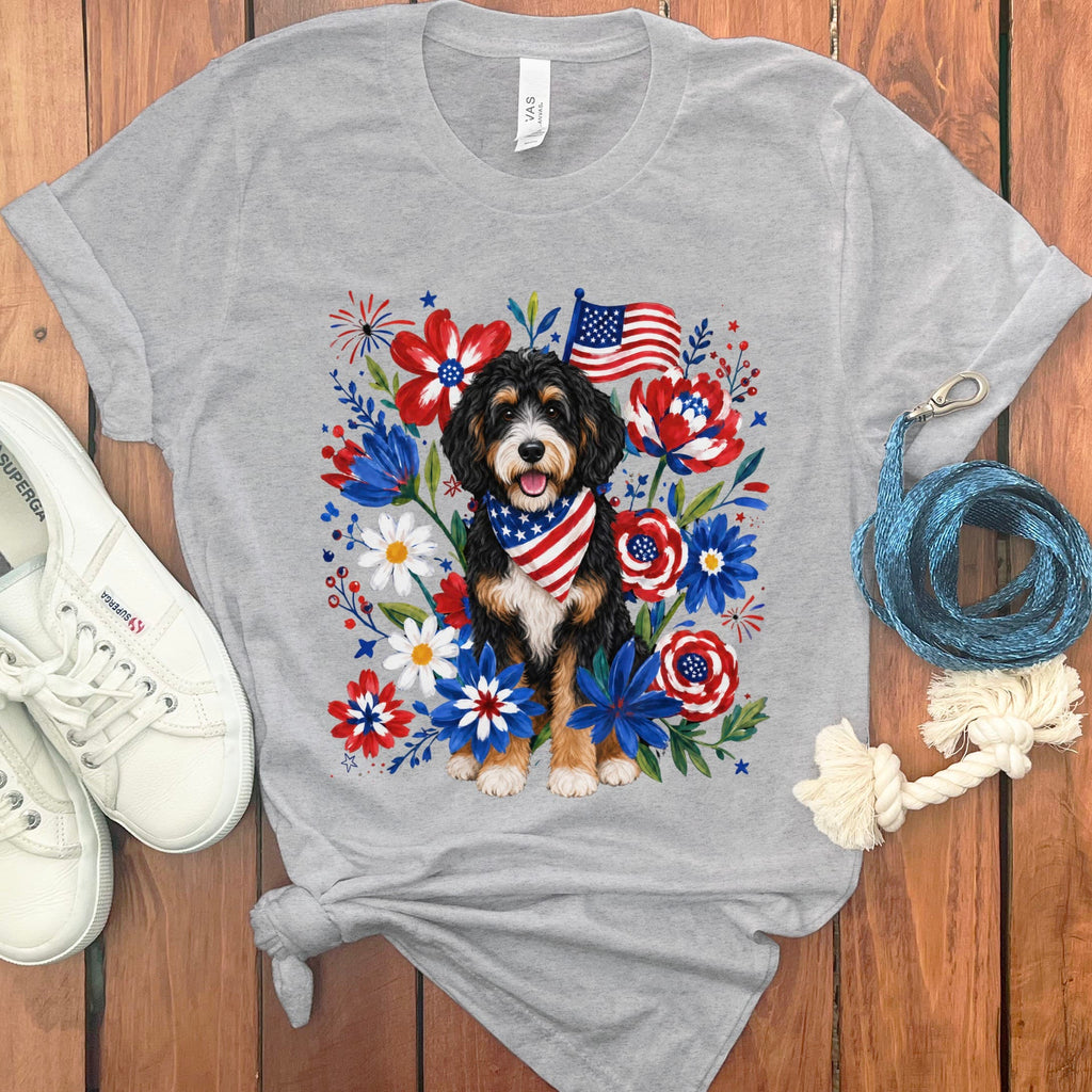 Bernedoodle Floral Spirit T-Shirt in Athletic Heather / S by Puppy Jo