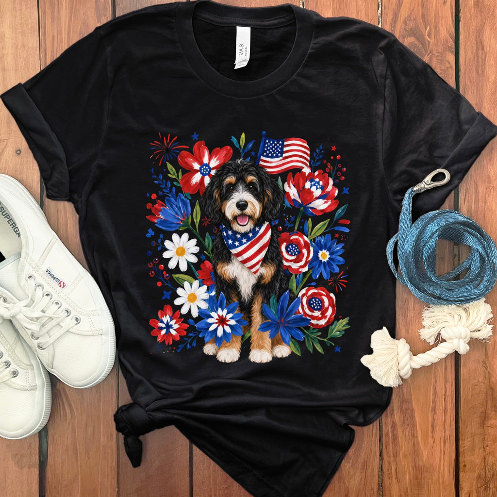 Bernedoodle Floral Spirit T-Shirt in Black / S by Puppy Jo