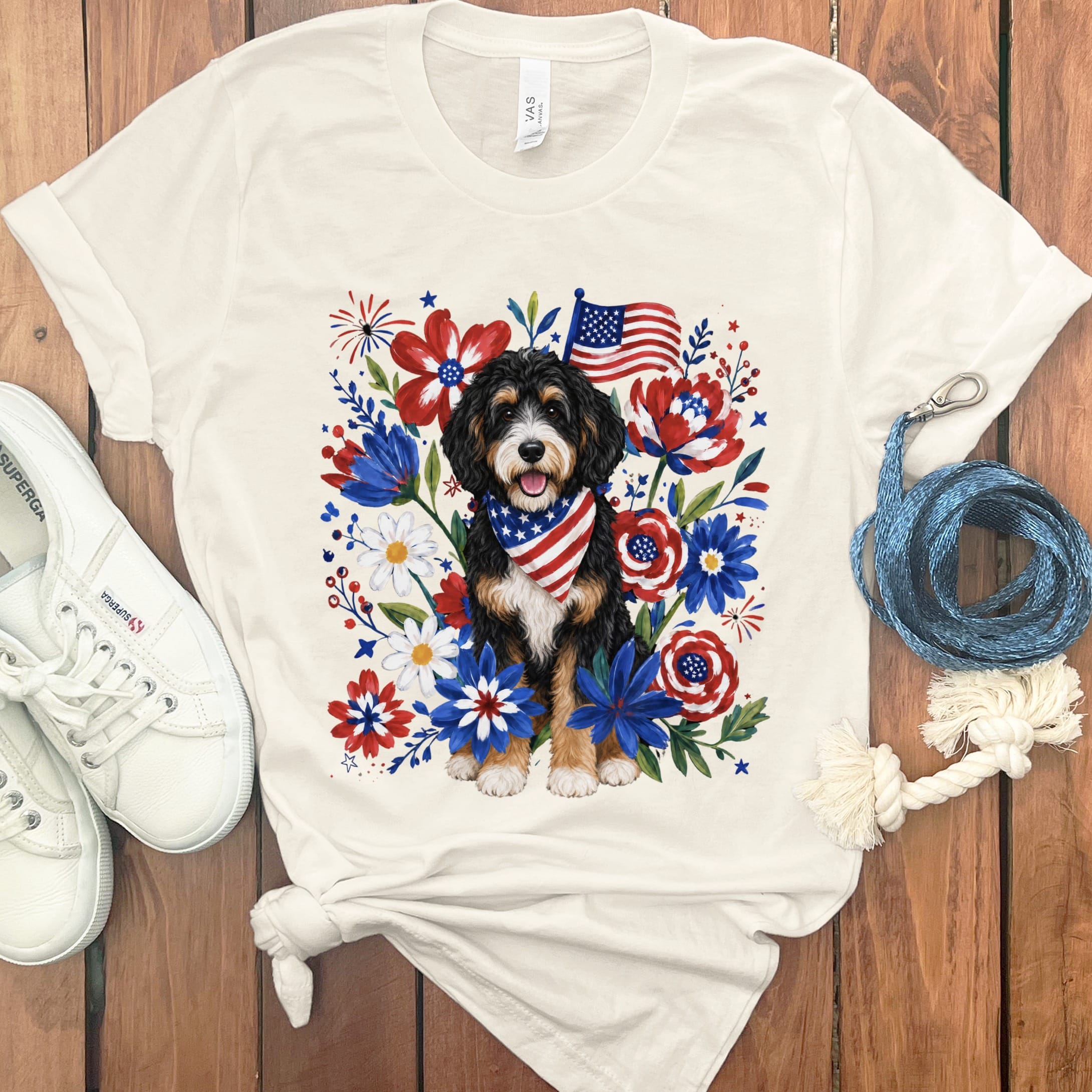 Bernedoodle Floral Spirit T-Shirt in Natural / S by Puppy Jo