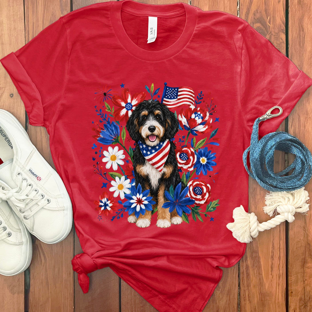 Bernedoodle Floral Spirit T-Shirt in Red / S by Puppy Jo