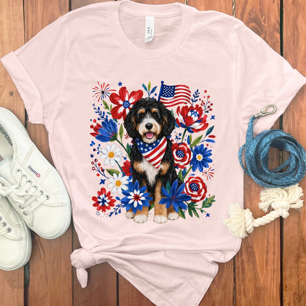 Bernedoodle Floral Spirit T-Shirt in Soft Pink / S by Puppy Jo