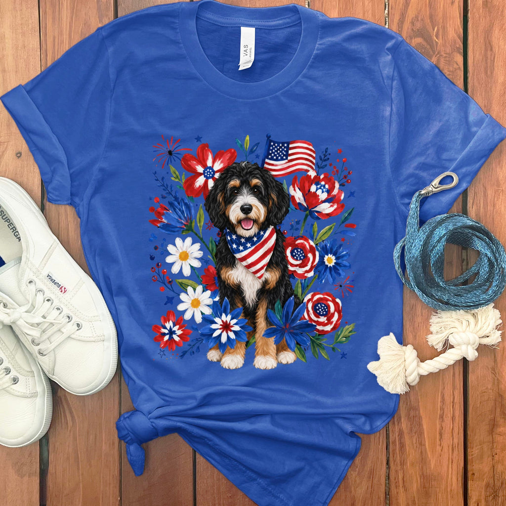 Bernedoodle Floral Spirit T-Shirt in True Royal / S by Puppy Jo