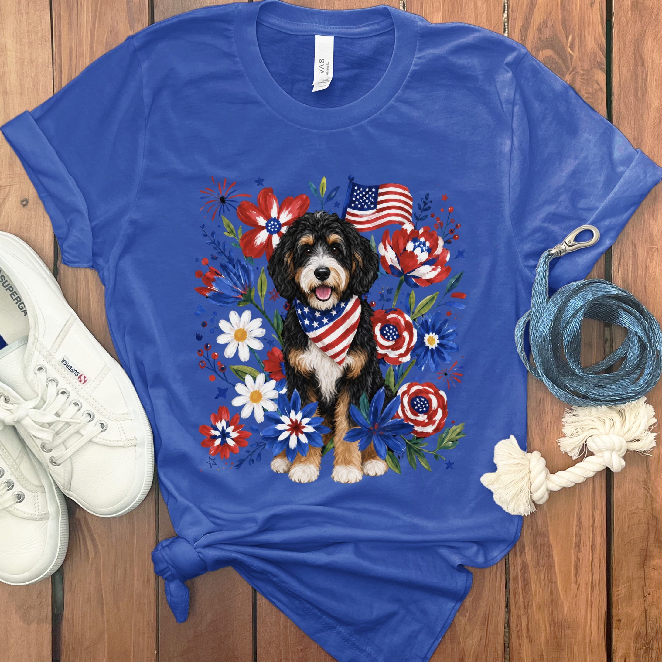 Bernedoodle Floral Spirit T-Shirt in True Royal / S by Puppy Jo