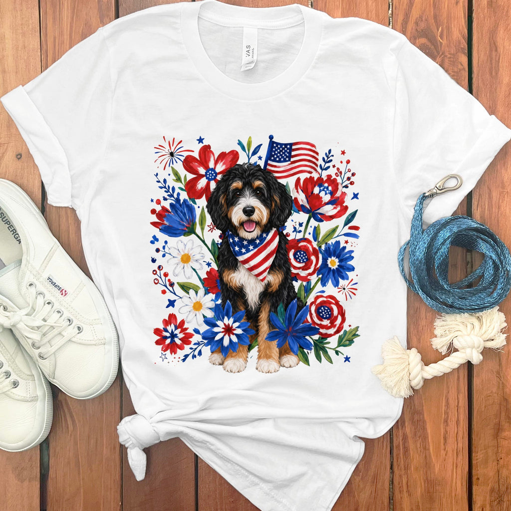 Bernedoodle Floral Spirit T-Shirt in White / S by Puppy Jo