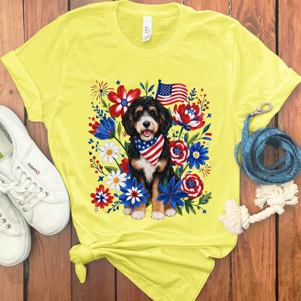 Bernedoodle Floral Spirit T-Shirt in Yellow / S by Puppy Jo