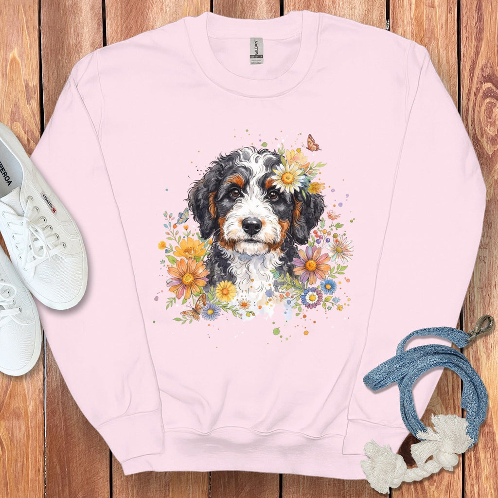 Bernedoodle Floral Sweatshirt in Light Pink / S by Puppy Jo