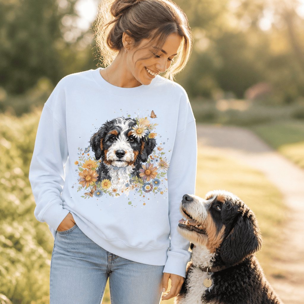 Bernedoodle Floral Sweatshirt in by Puppy Jo