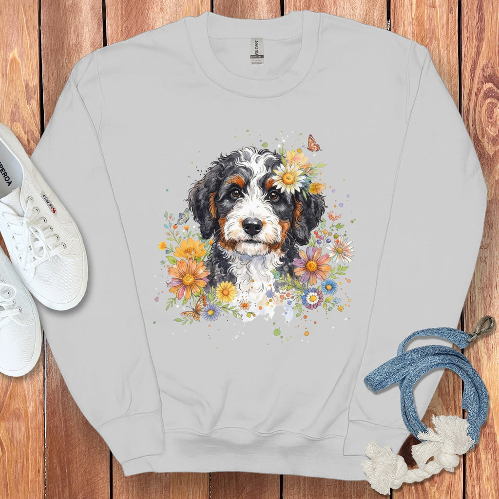 Bernedoodle Floral Sweatshirt in Sport Grey / S by Puppy Jo